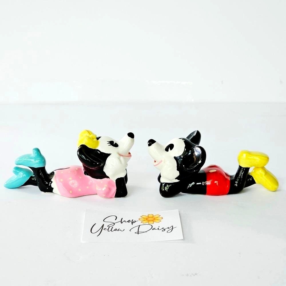 Vintage Disney Mickey Minnie Mouse Ceramic Figurine Japan Kitsch Collectible Set